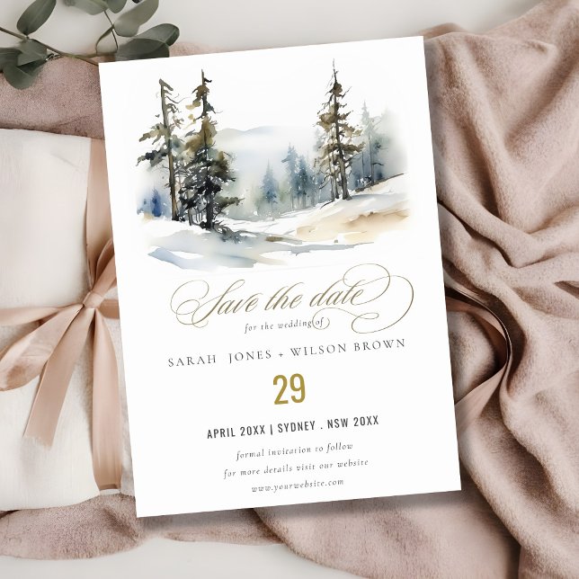 Save The Date Chic Pine d'hiver Mariage paysage neige (Créateur téléchargé)