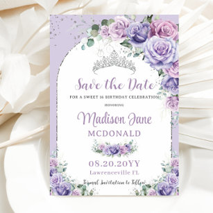 Save The Date Chic Purple Lilac Floral Sweet 16 Argent Anniversa