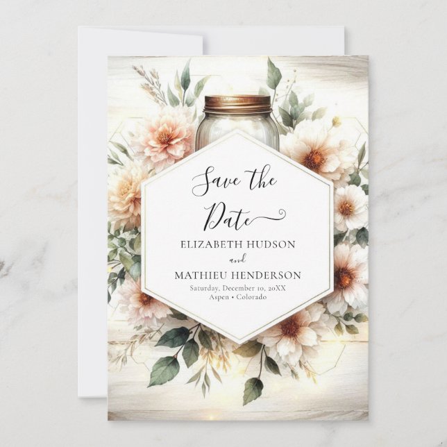 Save The Date Chic Romance Mason Jar Mariage (Devant)
