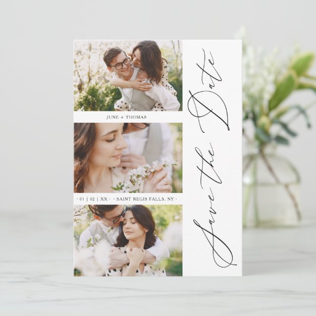 Save The Date Chic Romantic 3 Photos Wedding Trendy Engagement (Debout devant)