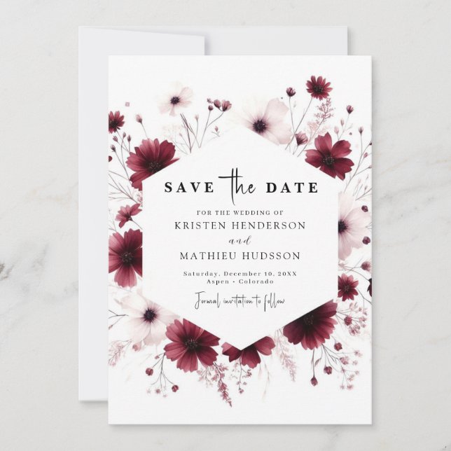Save The Date Chic Romantique Bourgogne Mariage (Devant)
