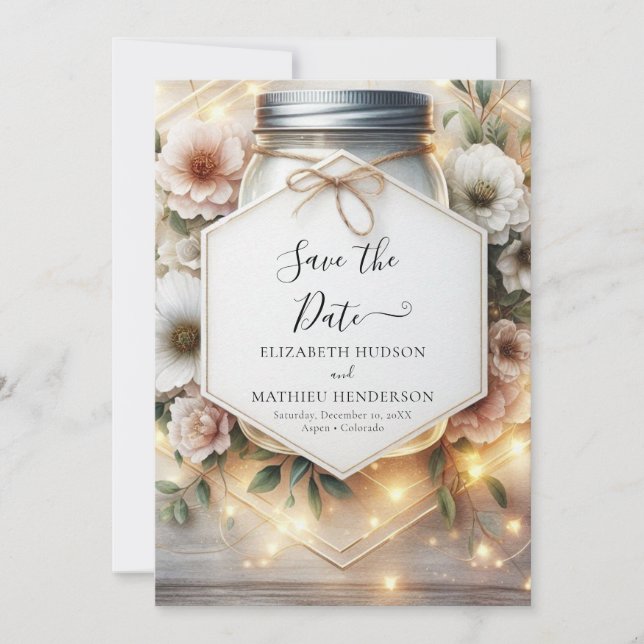 Save The Date Chic romantique Mason Jar Mariage (Devant)