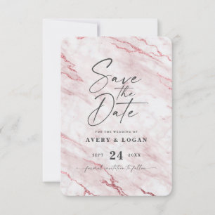 Save The Date Chic Rosa Blush Marble and Candy Pink Foil Détails