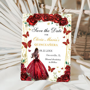 Save The Date Chic Rose rouge Floral Quinceanera Princesse
