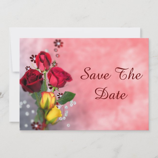Save The Date Chic Roses Rouges & Jaunes Anniversaire (Devant)