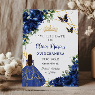 Save The Date Chic Royal Blue Flowers Princesse Quinceañera