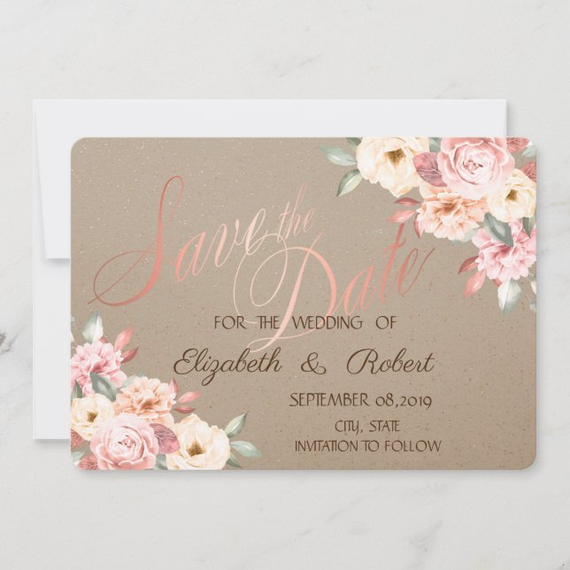 Save The Date Chic Rustique Fleurs Enregistrer La Date (Devant)