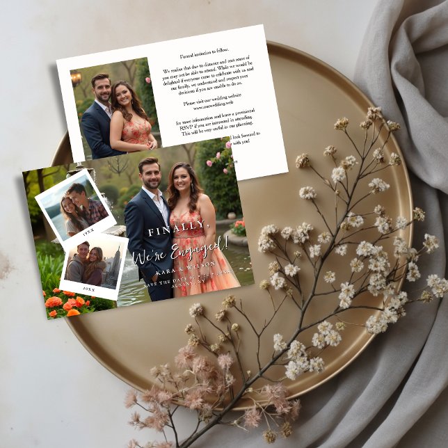 Save The Date Chic Then & Now Timeline Romantic Couple 4-Photo (Chic Then & Now Timeline Romantic Couple 4-Photo Wedding Save the Date Design.)