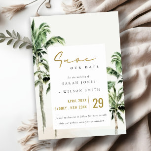 Save The Date Chic Tropical Beach Palm Trees Mariage aquarelle
