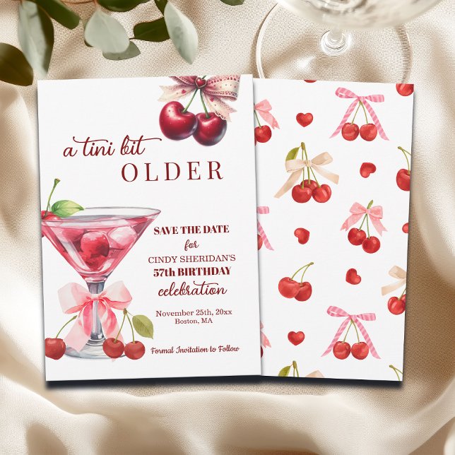 Save The Date Chic Un Petit Peu Plus Vieille Martini Cerise 57e  (Créateur téléchargé)