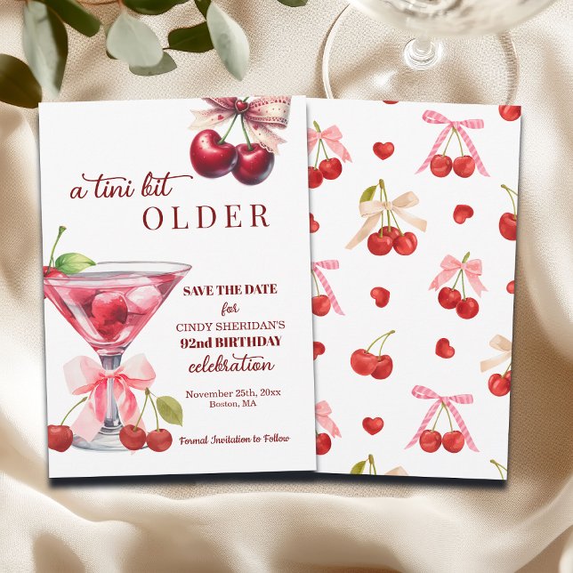 Save The Date Chic Un Petit Peu Plus Vieille Martini Cerise 92e  (Créateur téléchargé)