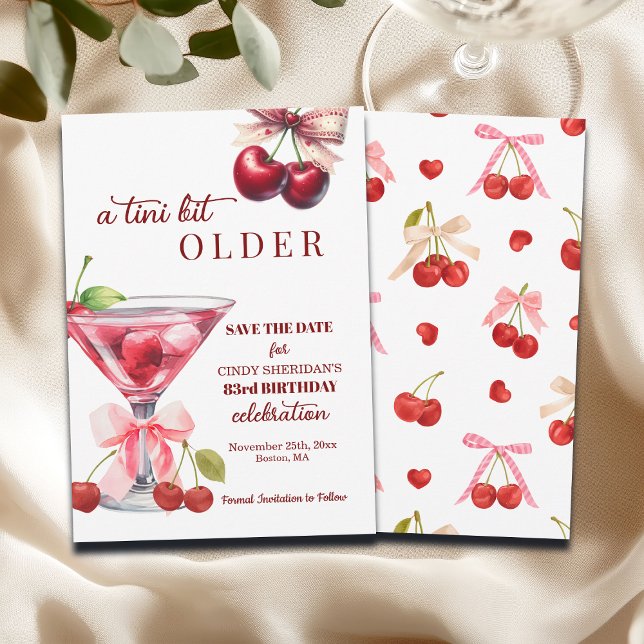 Save The Date Chic Un Peu Plus Vieille Martini Cerise 83e Annive (Créateur téléchargé)
