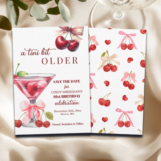 Save The Date Chic Un Peu Plus Vieille Martini Cerise 91e Annive (Créateur téléchargé)