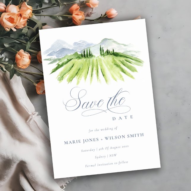 Save The Date Chic Vignoble Mountain Dusky Blue Grey (Créateur téléchargé)