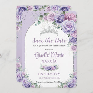Save The Date Chic violet Lilac Floral Quinceañera Arc Argent