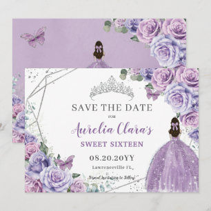 Save The Date Chic violet Lilac Floral Quinceanera Sweet sixteen