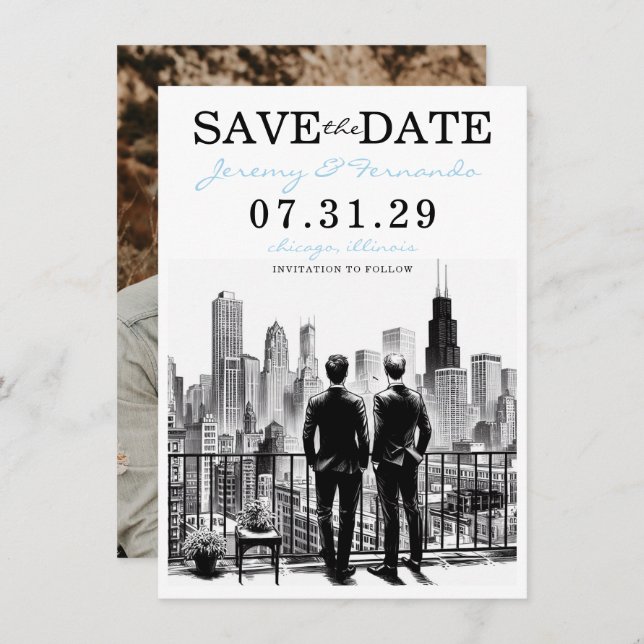 Save The Date Chicago Grooms (Devant / Derrière)