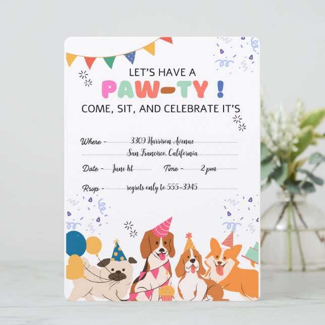 Save The Date Chien chiot Anniversaire Fête Chiot Paw-ty Invitat (Debout devant)