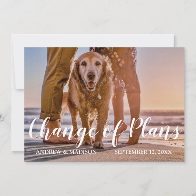 Save The Date Chien sur la plage Changement de plans Mariage rep (Devant)