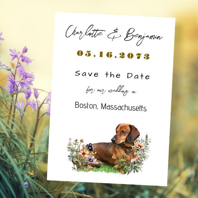 Save The Date Chien teckel et fleurs sauvages, Enregistrez la da (Créateur téléchargé)