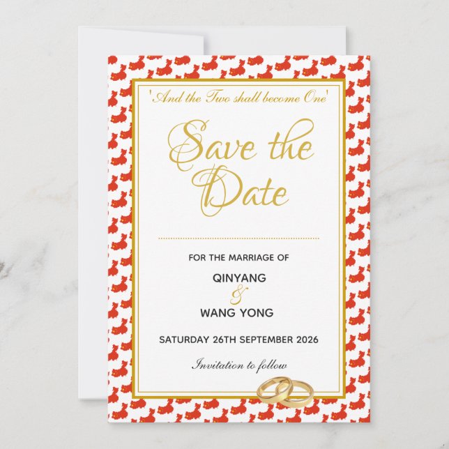 Save The Date CHINE Custom Mariage chrétien 婚 礼 (Devant)