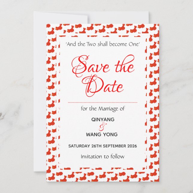 Save The Date CHINE Mariage coutumier patriotique  婚礼 (Devant)