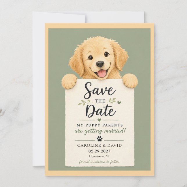 Save The Date Chiots Retriever Doré Mariage Cute (Devant)