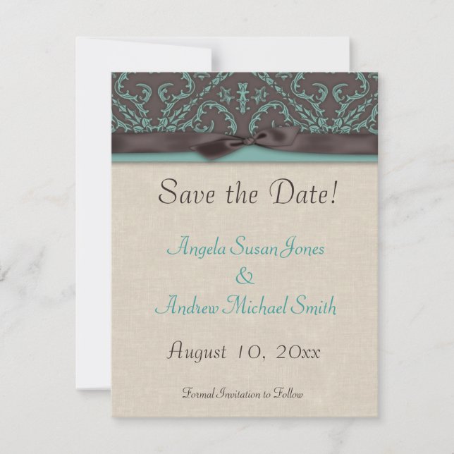 Save The Date Chocolat Brown Turquoise Enregistrer la date (Devant)