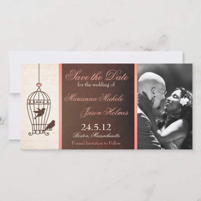 Save The Date Chocolat et rose pour cage à oiseaux fantaisie Enr (Devant)