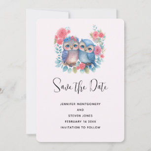 Save The Date Chouettes amoureuses Assis sur une branche d'arbre