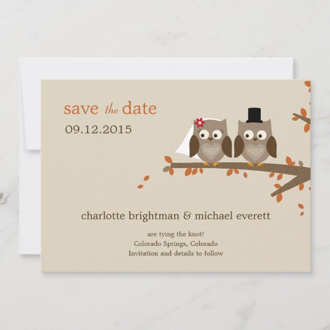Save The Date Chouettes d'amour Sauvegarder la date - Orange (Devant)