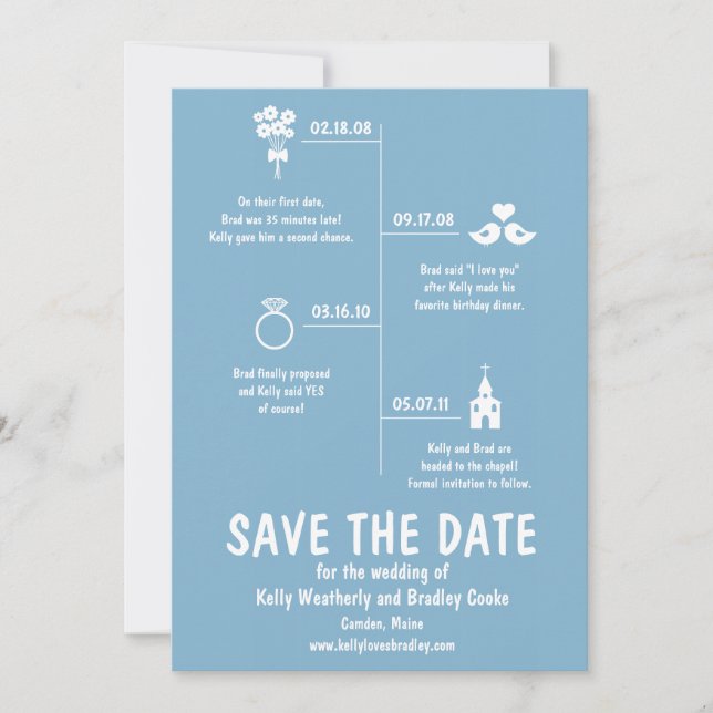 Save The Date Chronologie de la relation bleue Mariage Enregistr (Devant)