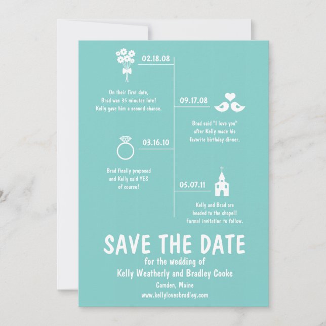Save The Date Chronologie de la relation turquoise Mariage Enreg (Devant)