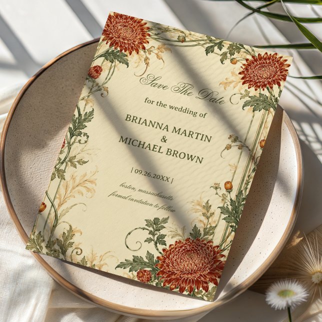 Save The Date Chrysanthème Botanique Vintage (Créateur téléchargé)