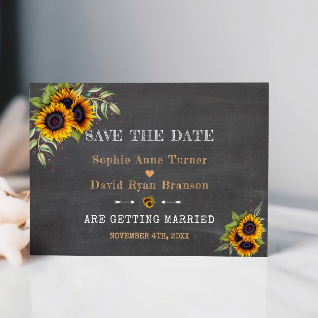 Save The Date Chute Aquarelle Sunflowers Chalkboard Mariage (Créateur téléchargé)