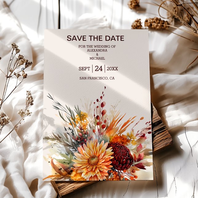 Save The Date Chute Burange Aquarelle Orange Pampas Grass Mariag (Créateur téléchargé)