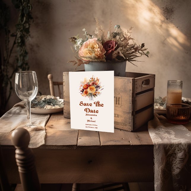 Save The Date Chute Burange Aquarelle Orange Pampas Grass Mariag (Créateur téléchargé)