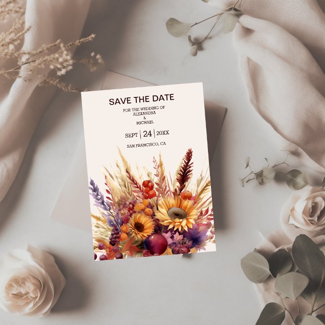 Save The Date Chute Burange Aquarelle Orange Pampas Grass Mariag (Créateur téléchargé)
