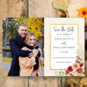 Save The Date Chute dorée Terracotta Floral
