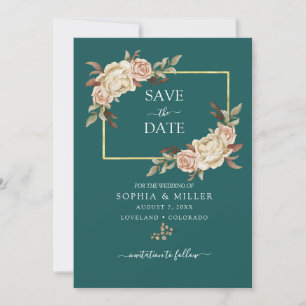 Save The Date Chute Turquoise Aquarelle Terracotta mariage Flora