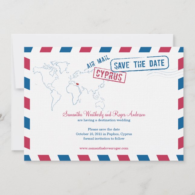 Save The Date Chypre Air Mail Mariage Enregistrer La Date (Devant)