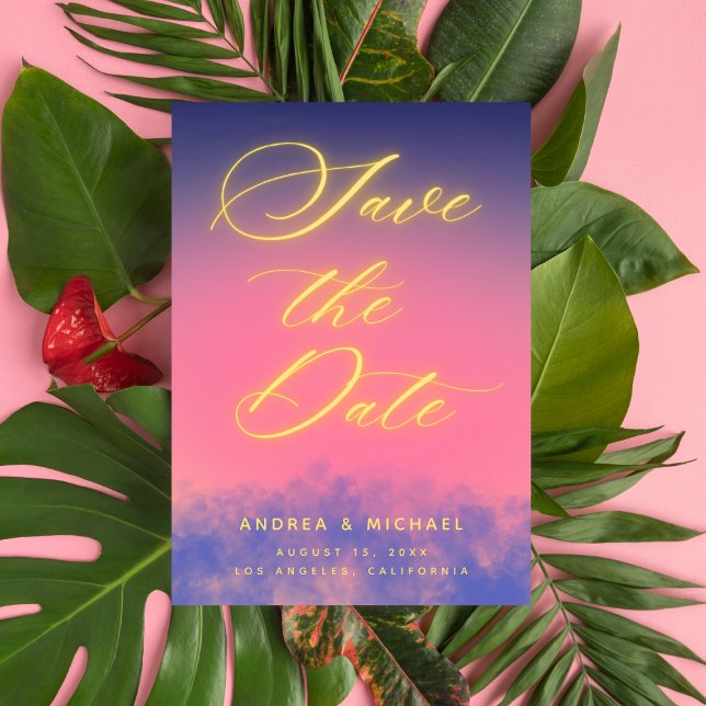 Save The Date Ciel de coucher de soleil rêveur et code QR photo  (Créateur téléchargé)