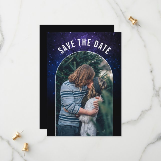 Save The Date Ciel de minuit et étoiles brillantes Galaxy Mariag (Devant/Arrière en situation)