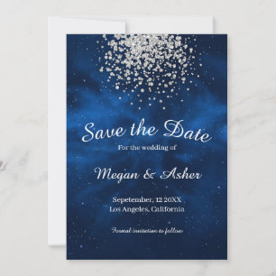 Save The Date Ciel nocturne Blue Galaxy avec Confetti d'argent
