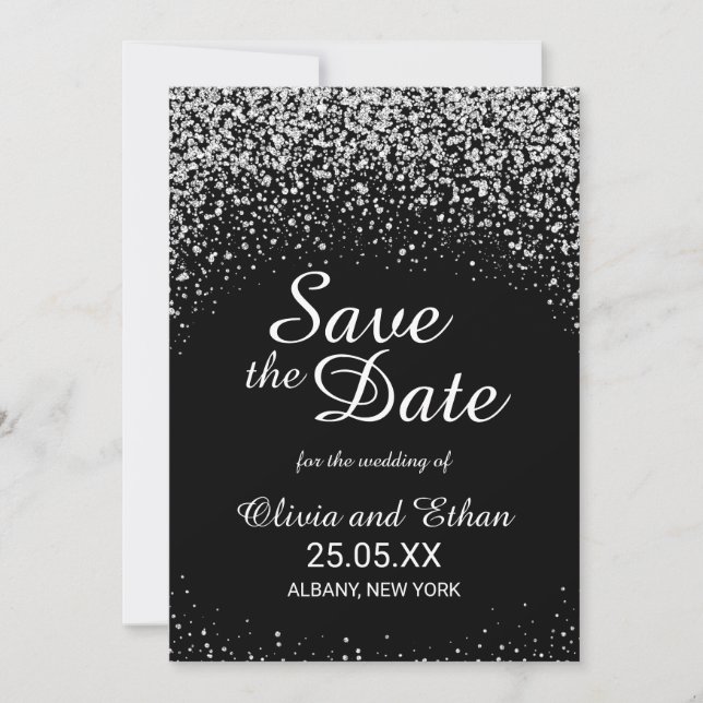 Save The Date Ciel nocturne pailleté d'argent romantique (Devant)