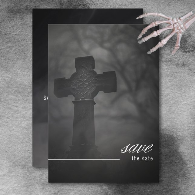 Save The Date Cimetière Gothique Noir & Blanc Jusqu'Au Mariage D (Gothic Black & White Cemetery Until Death Wedding Save The Date)