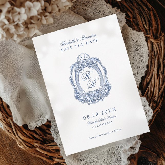 Save The Date Cimier baroque Bleu français Mariage antique (Créateur téléchargé)