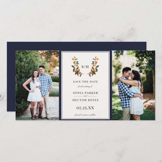 Save The Date Cimier d'agrumes Monogramme Photo (Devant / Derrière)