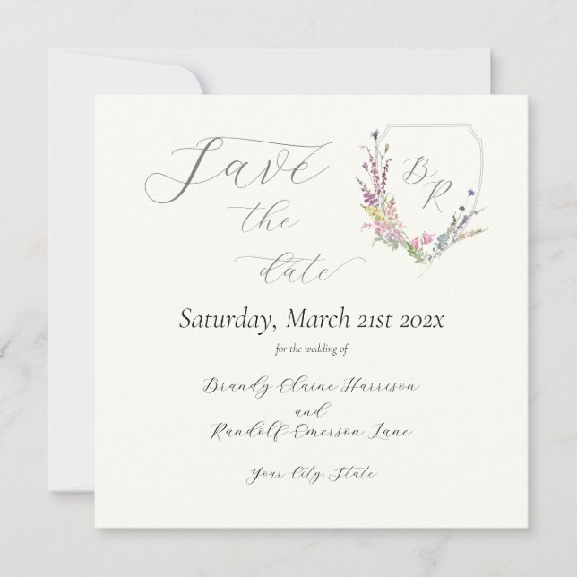 Save The Date Cimier de fleur sauvage à l'aquarelle (Devant)