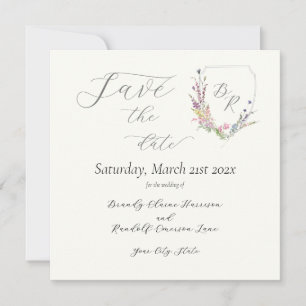 Save The Date Cimier de fleur sauvage à l'aquarelle